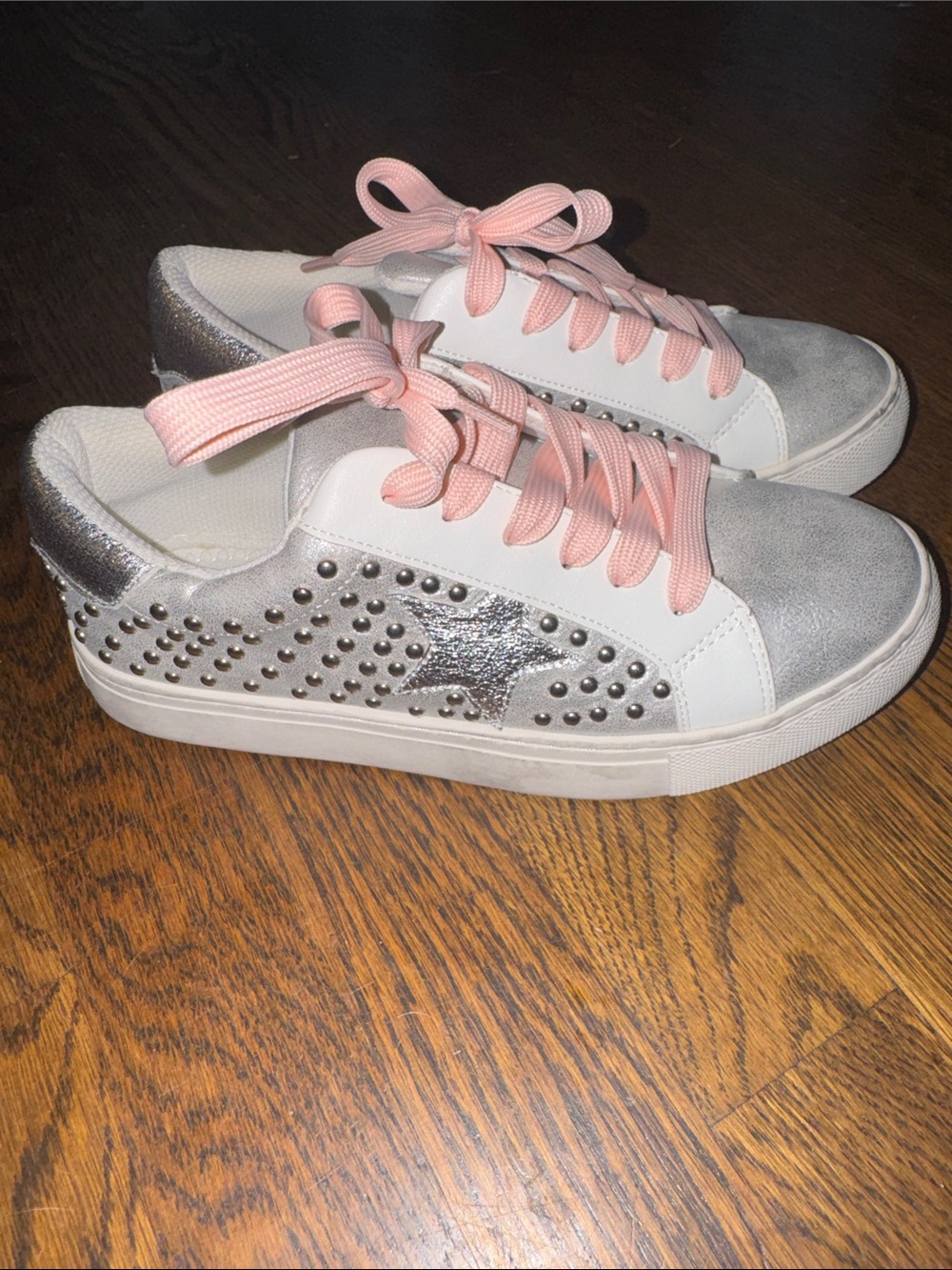 HeyGirl by Corkys Silver Star Studded Sneakers with Pink Laces